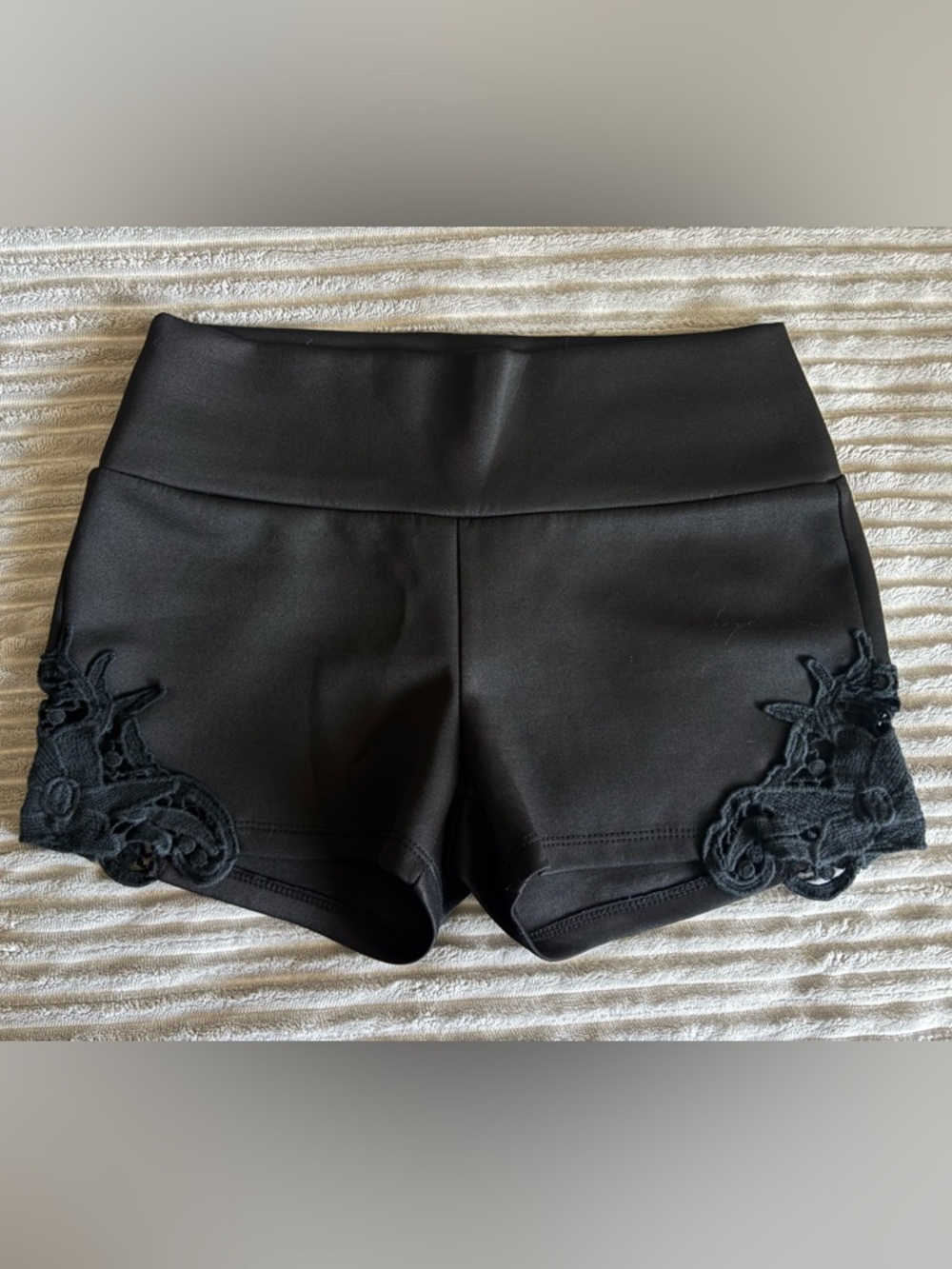 Windsor Black High-Rise Lace-Appliqué Shorts